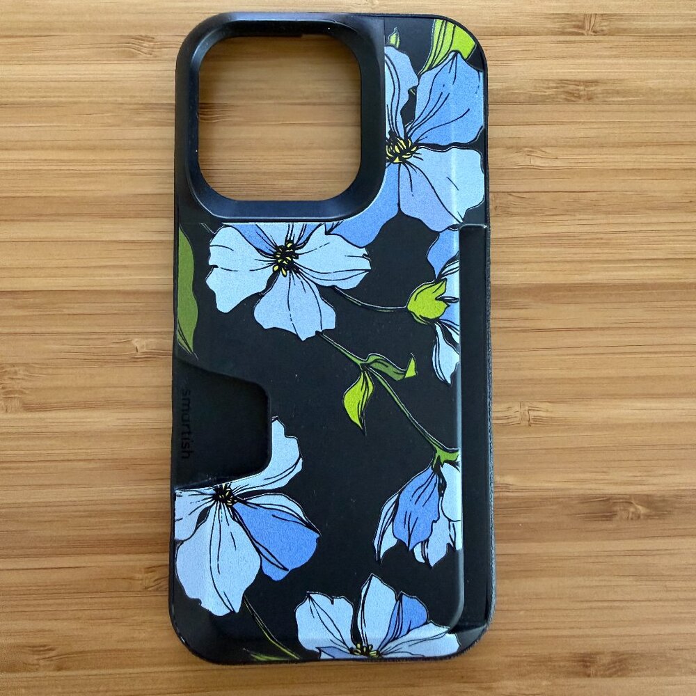 Smartish iPhone 14 Pro Case with Built In Wallet Blue Blossoms Like New
